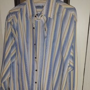 Elegant Striped Blue and Tan Men's Shirt